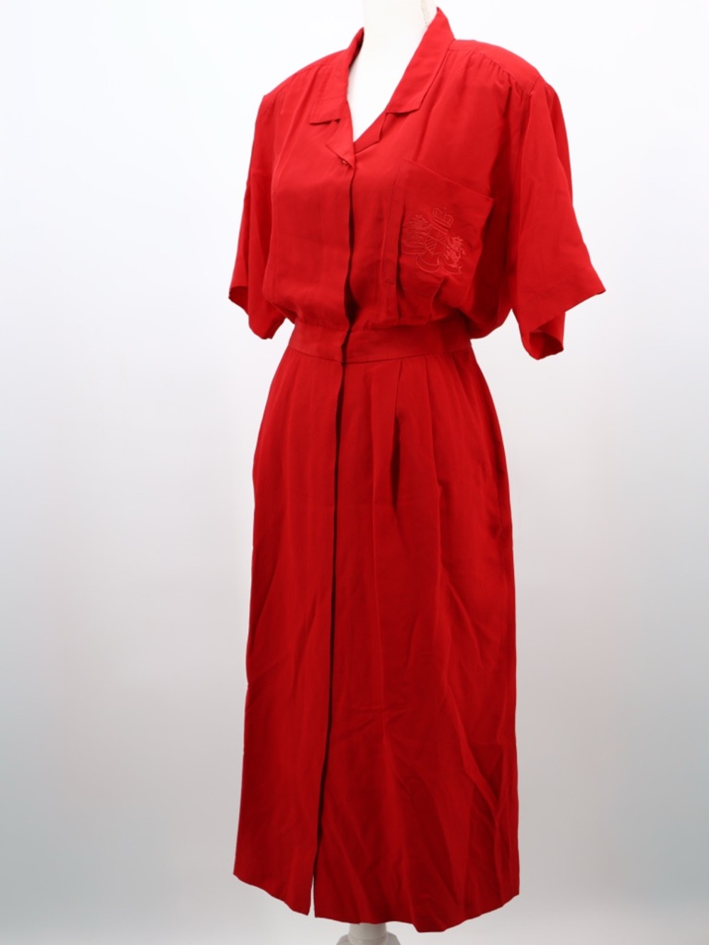 Spenser Jeremy Silk Shirt Dress Red Embroidered‎ Pocket Button Midi 12